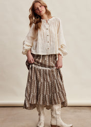 Prairie Thread Embroidered Maxi Skirt in Mocha - product photo 9