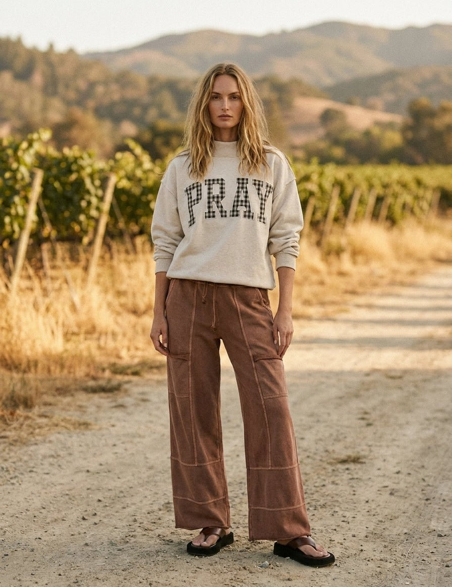 Pray Gingham Applique Mockneck Sweatshirt - Westly