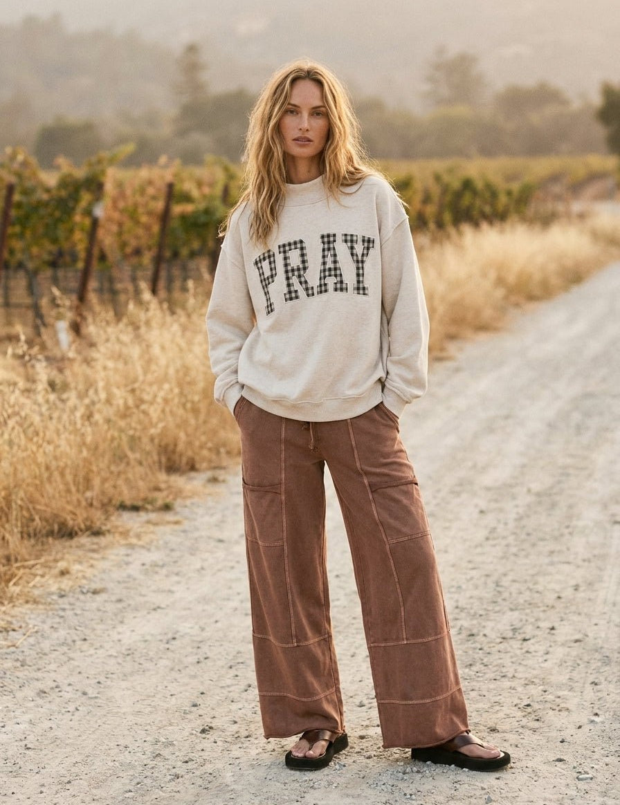 Pray Gingham Applique Mockneck Sweatshirt - Westly