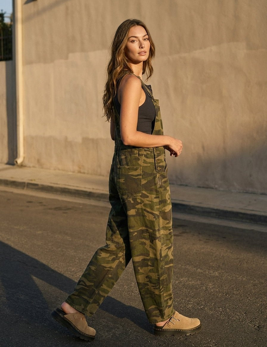 Prescott Camo Denim Barrel Overall Jumpsuit - Westly