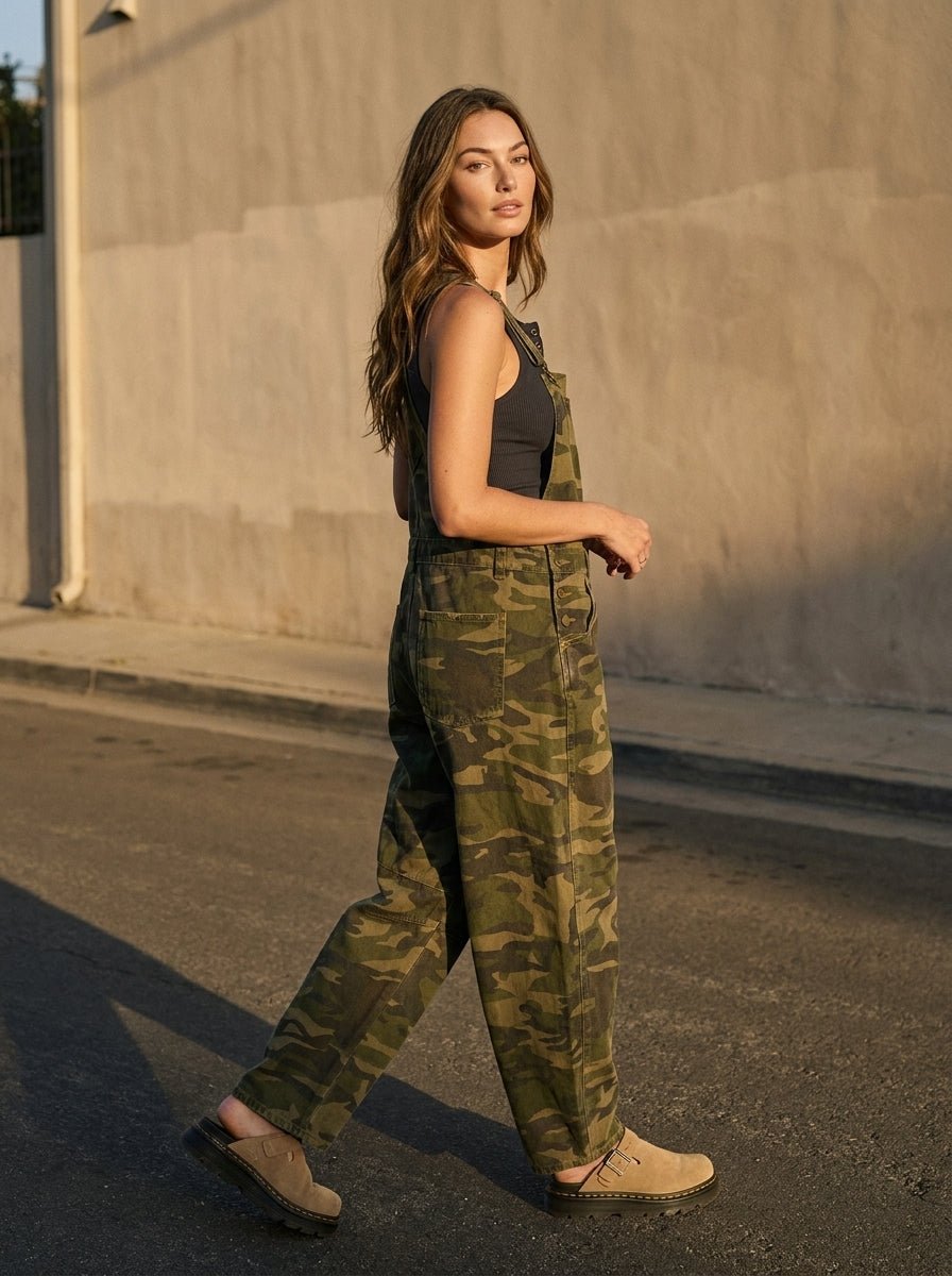 Prescott Camo Denim Barrel Overall Jumpsuit - Westly