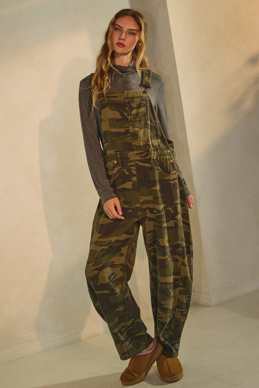 Prescott Camo Denim Barrel Overall Jumpsuit - Westly