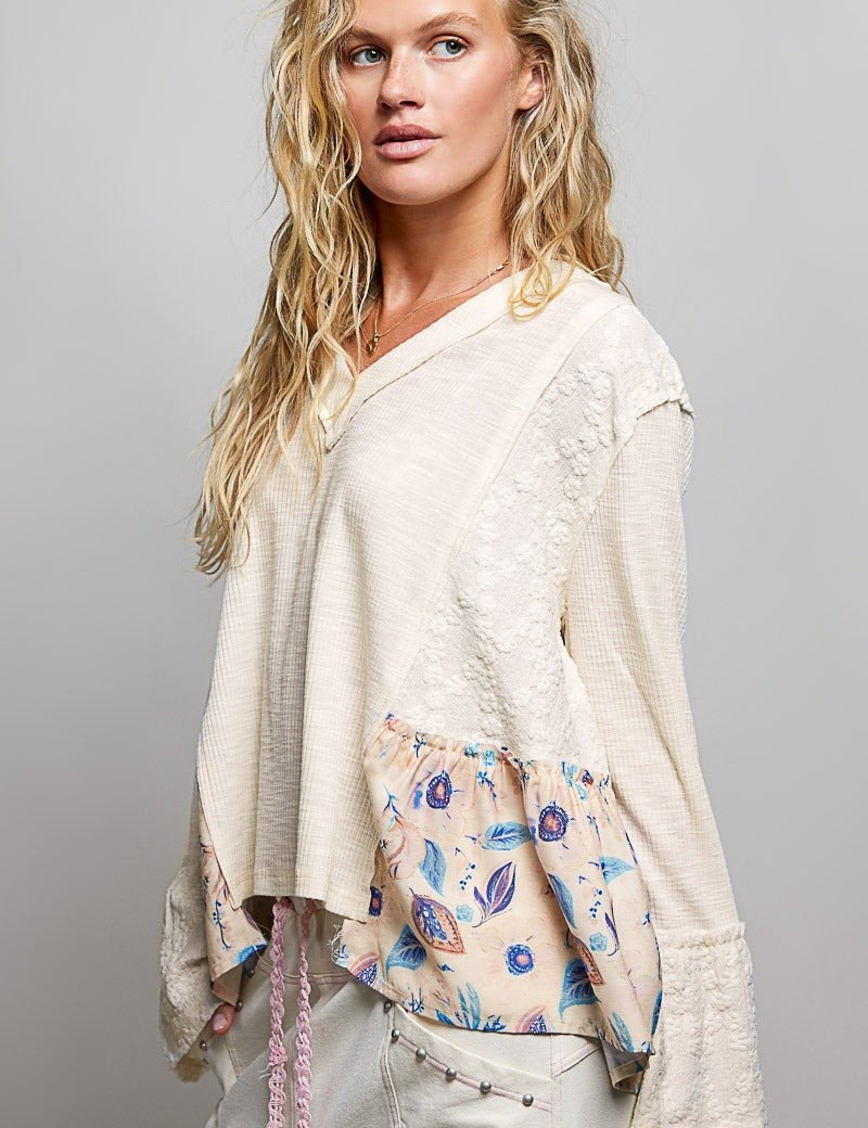 Pressed Flowers V-Neck Lace Patch Top - Westly
