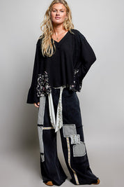 Pressed Flowers V-Neck Lace Patch Top - Westly