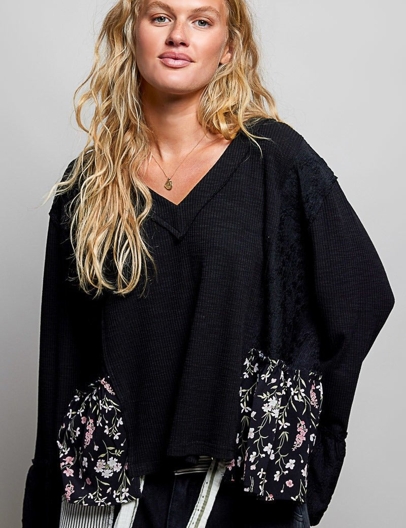 Pressed Flowers V-Neck Lace Patch Top - Westly