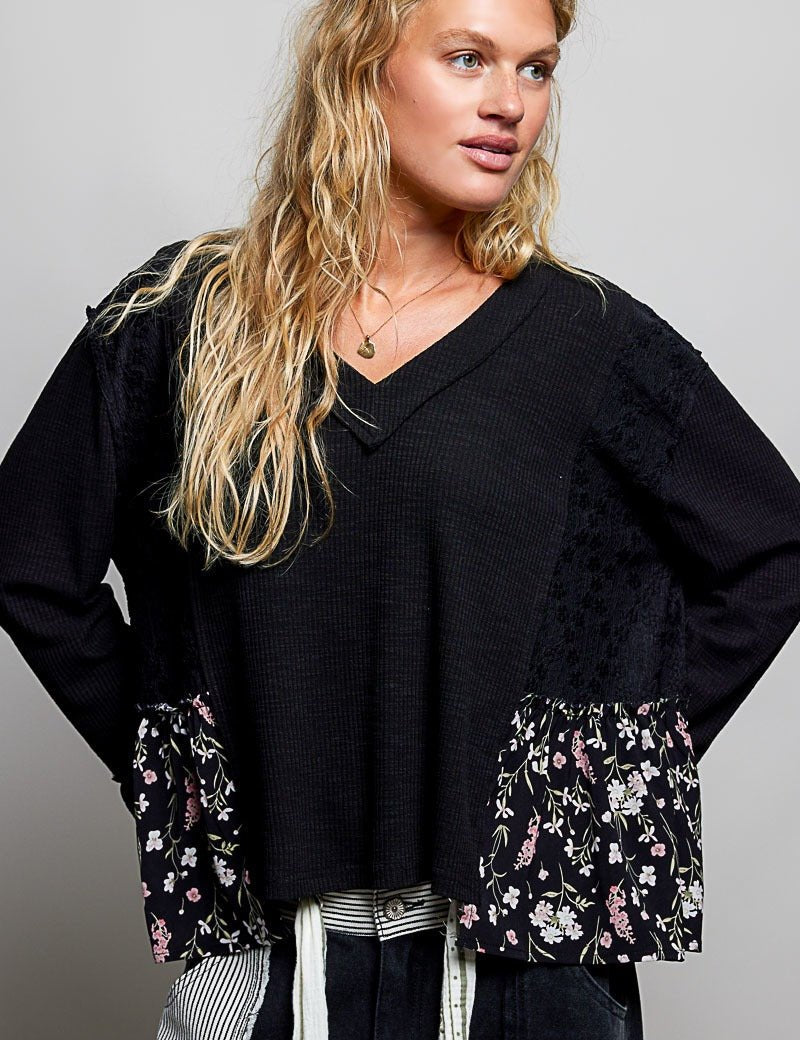 Pressed Flowers V-Neck Lace Patch Top - Westly