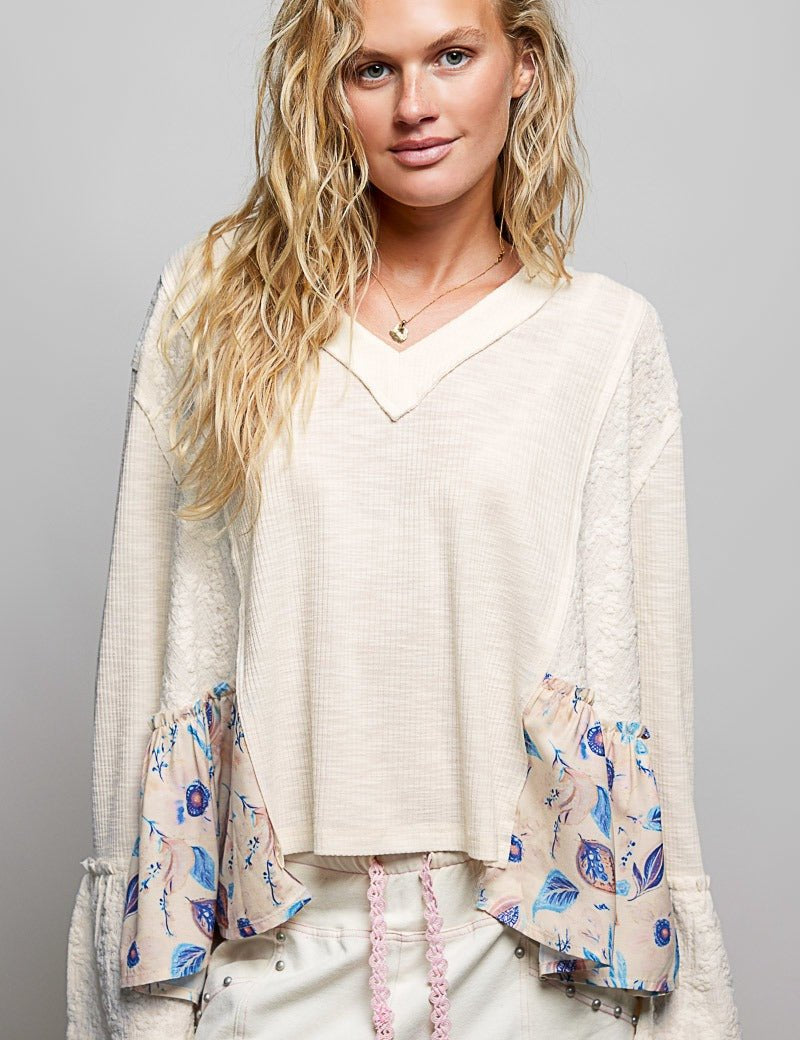 Pressed Flowers V-Neck Lace Patch Top - Westly