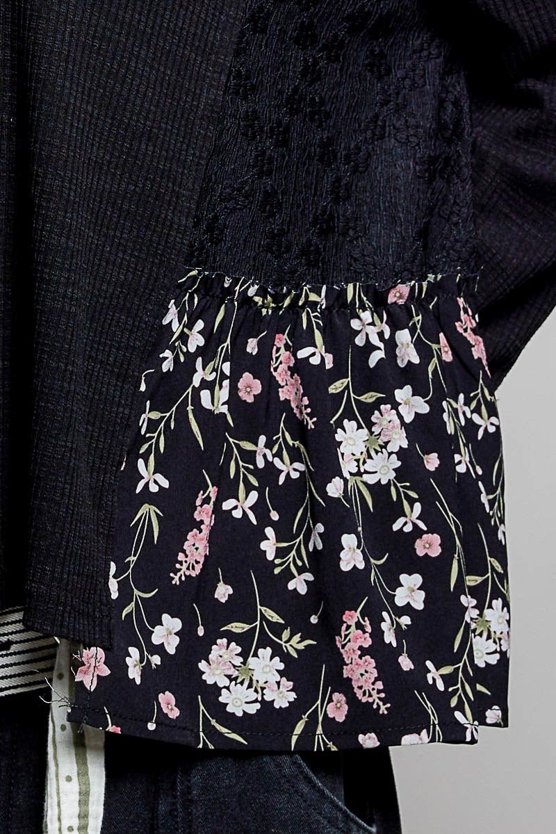 Pressed Flowers V-Neck Lace Patch Top - Westly