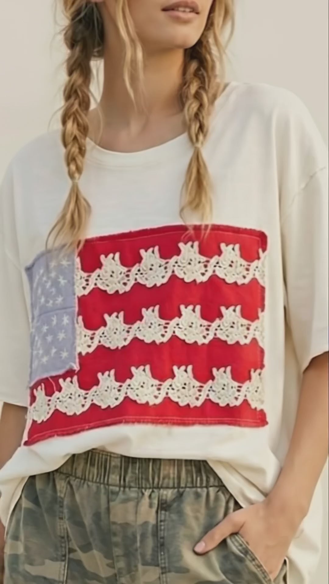 Dolly Lace-Patched Americana Oversized Tee