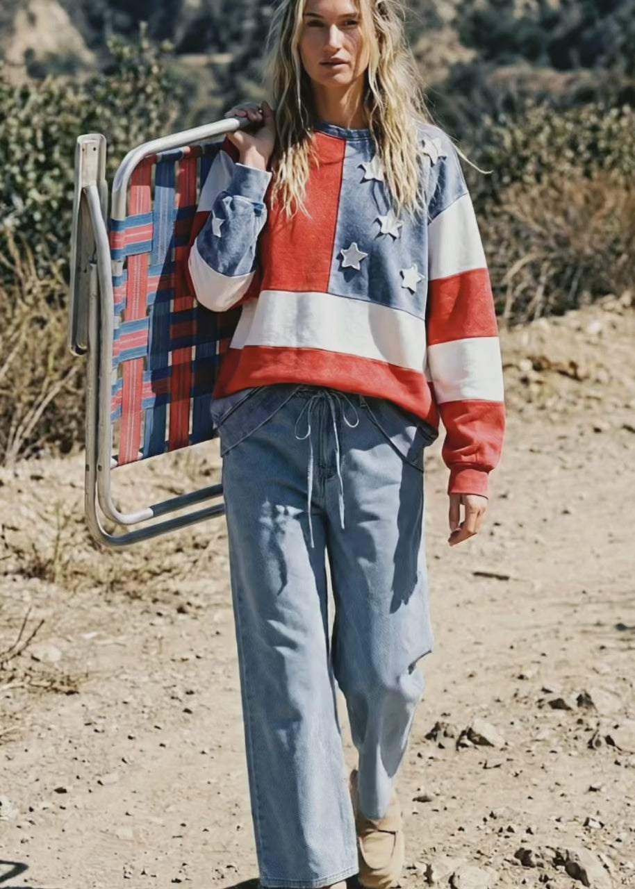 Jolene Mineral Washed Americana Flag Sweatshirt