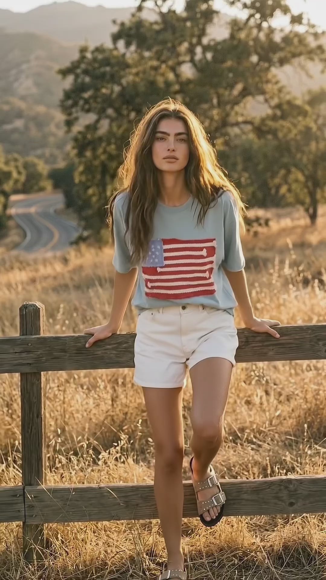 Mia American Flag Mineral Wash Top