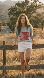 Mia American Flag Mineral Wash Top