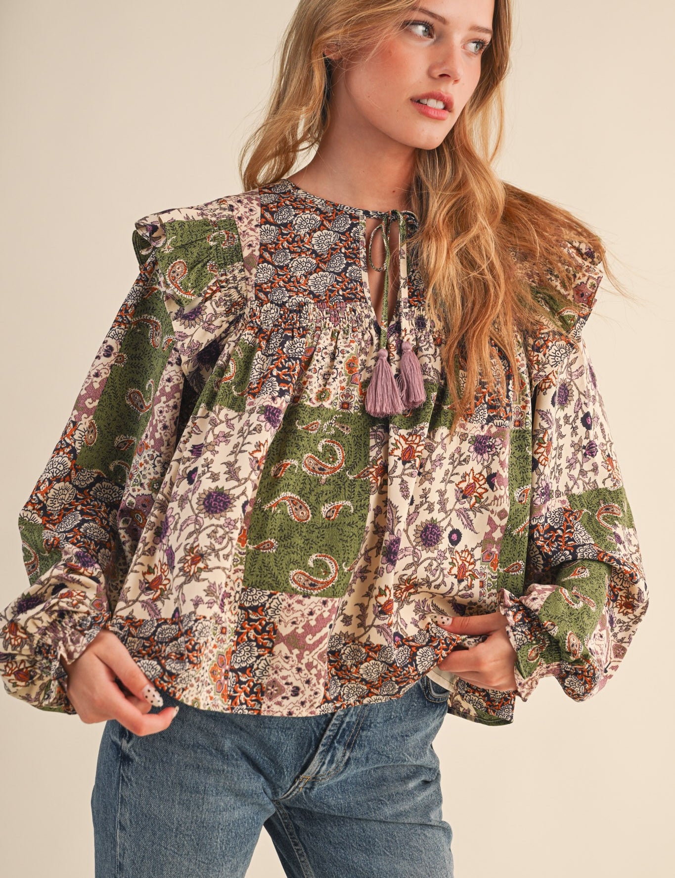 Print Anthology Patchwork Blouse in Lavender Multi Floral - product photo 1