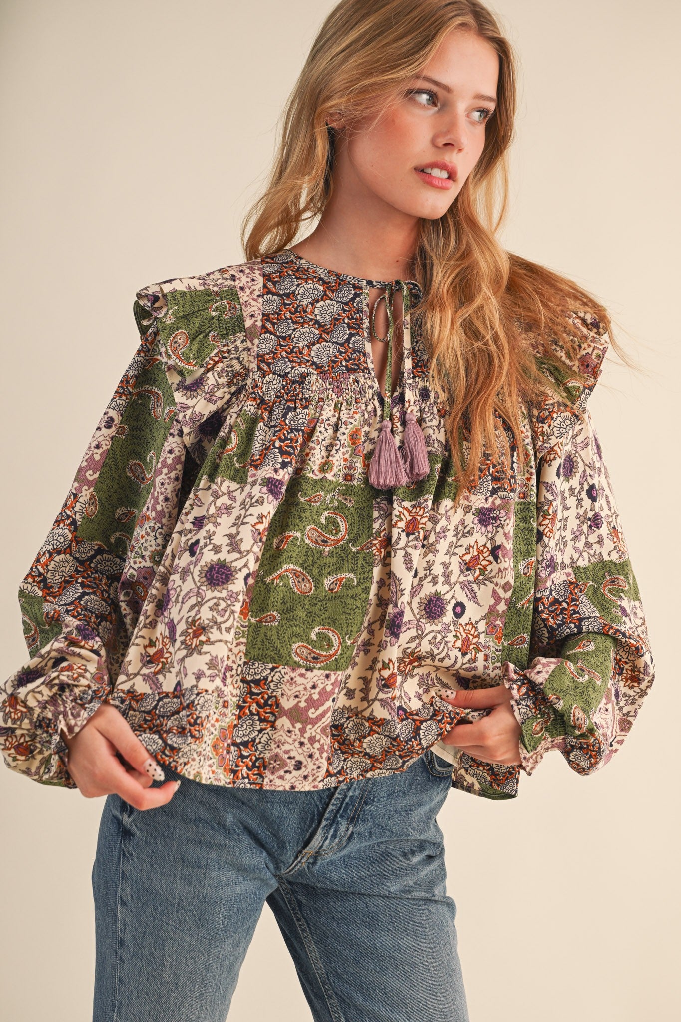 Print Anthology Patchwork Blouse in Lavender Multi Floral - product photo 1