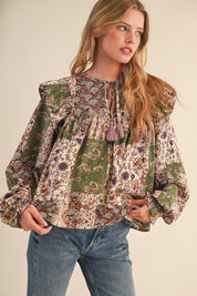 Print Anthology Patchwork Blouse in Lavender Multi Floral - product photo 1