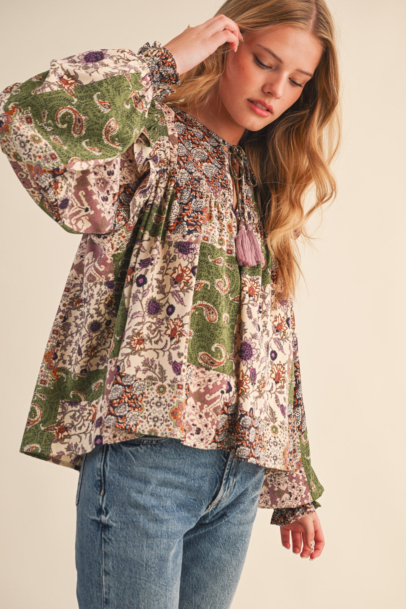 Print Anthology Patchwork Blouse in Lavender Multi Floral - product photo 2