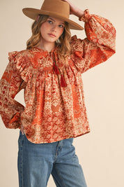 Print Anthology Patchwork Blouse in Rust Multi Floral - product photo 1