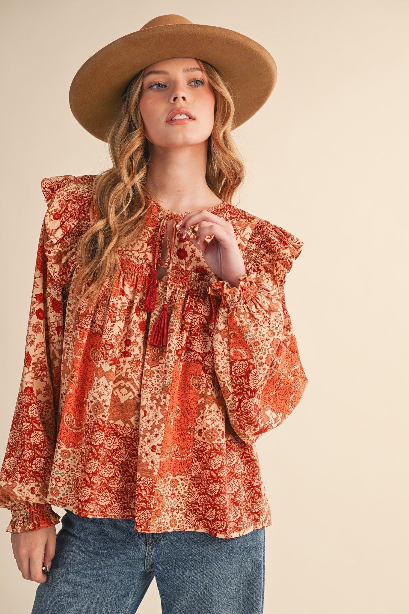 Print Anthology Patchwork Blouse in Rust Multi Floral - product photo 2