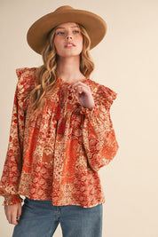 Print Anthology Patchwork Blouse in Rust Multi Floral - product photo 2