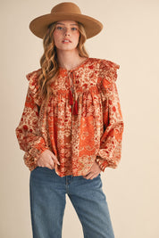 Print Anthology Patchwork Blouse in Rust Multi Floral - product photo 3