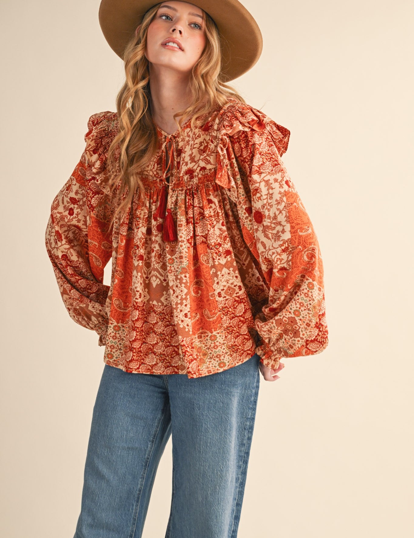 Print Anthology Patchwork Blouse in Rust Multi Floral - product photo 5