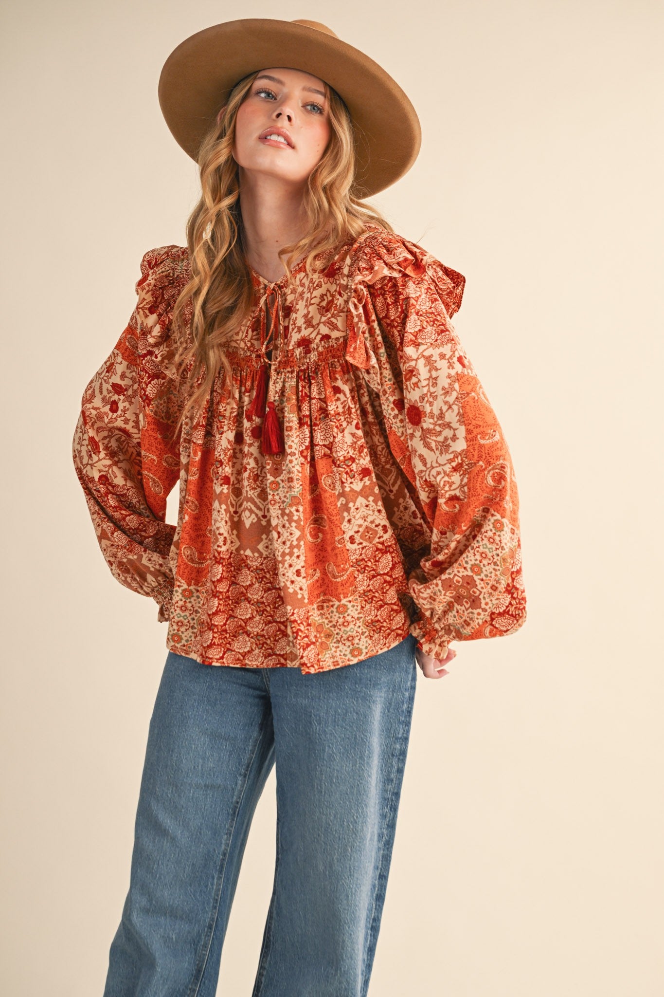 Print Anthology Patchwork Blouse in Rust Multi Floral - product photo 5