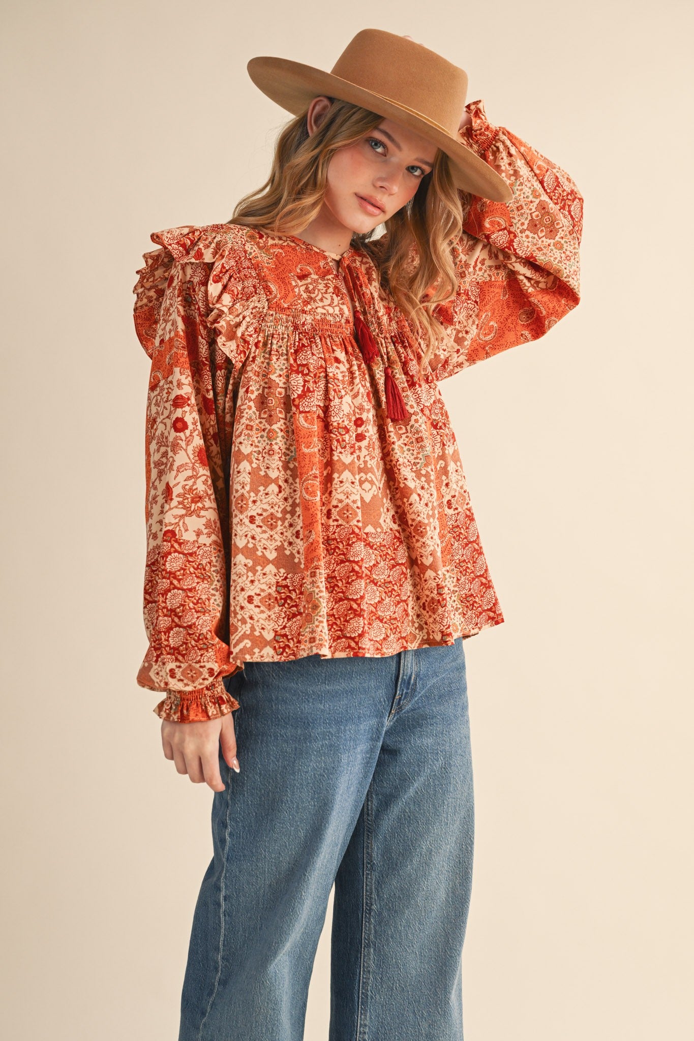 Print Anthology Patchwork Blouse in Rust Multi Floral - product photo 6