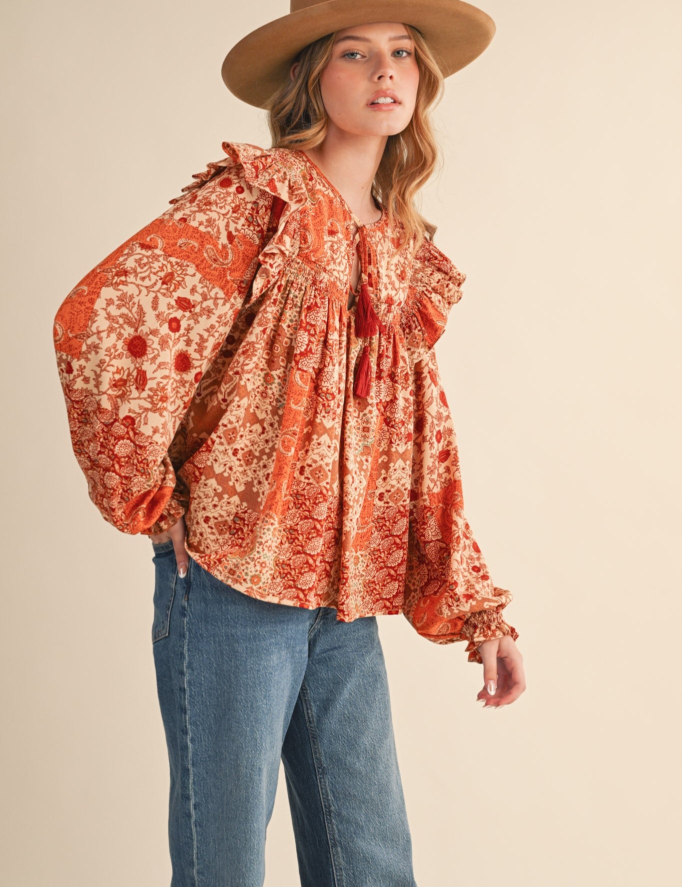 Print Anthology Patchwork Blouse in Rust Multi Floral - product photo 7