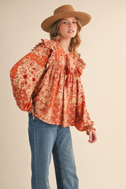 Print Anthology Patchwork Blouse in Rust Multi Floral - product photo 7