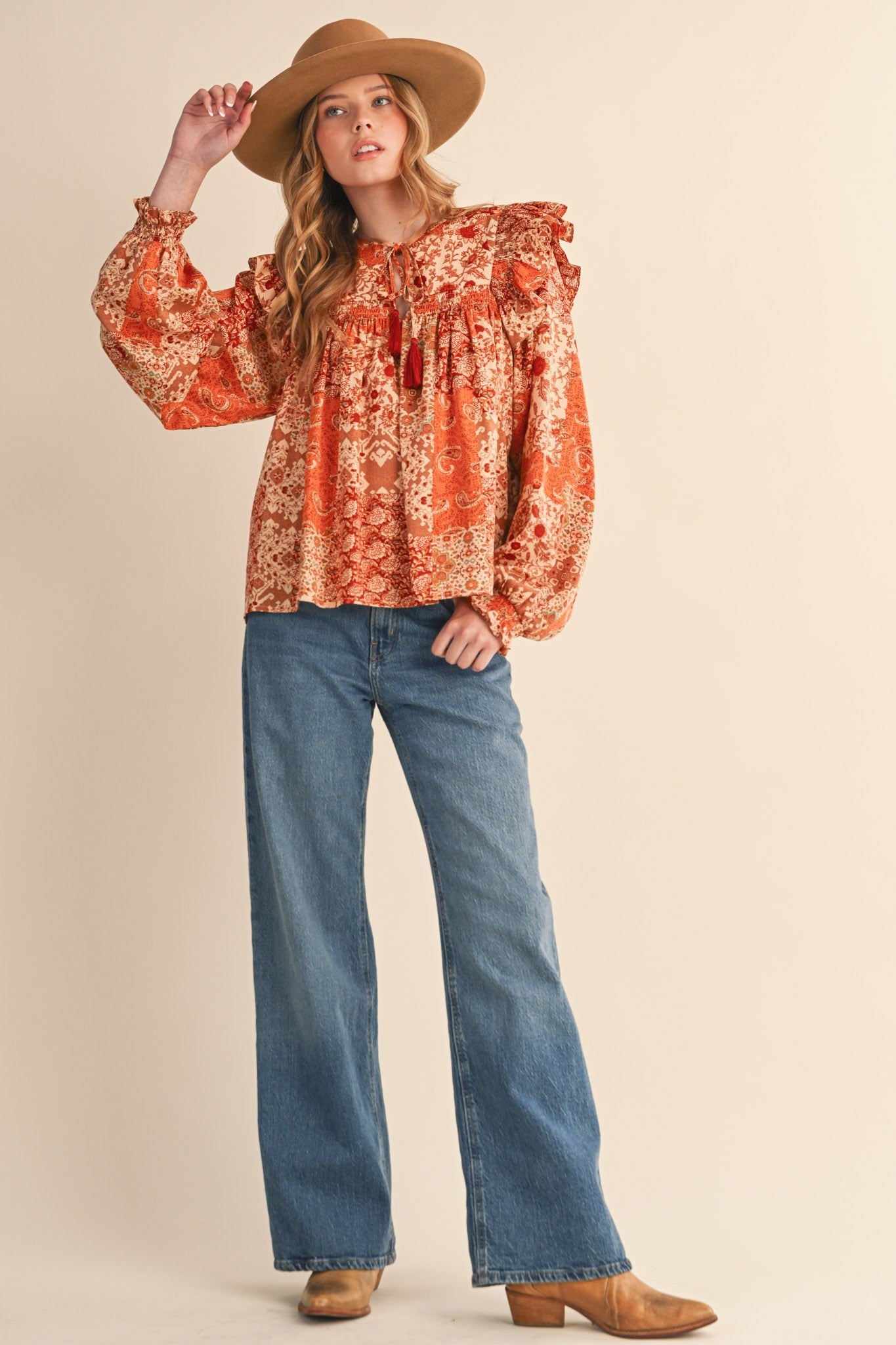 Print Anthology Patchwork Blouse in Rust Multi Floral - product photo 9