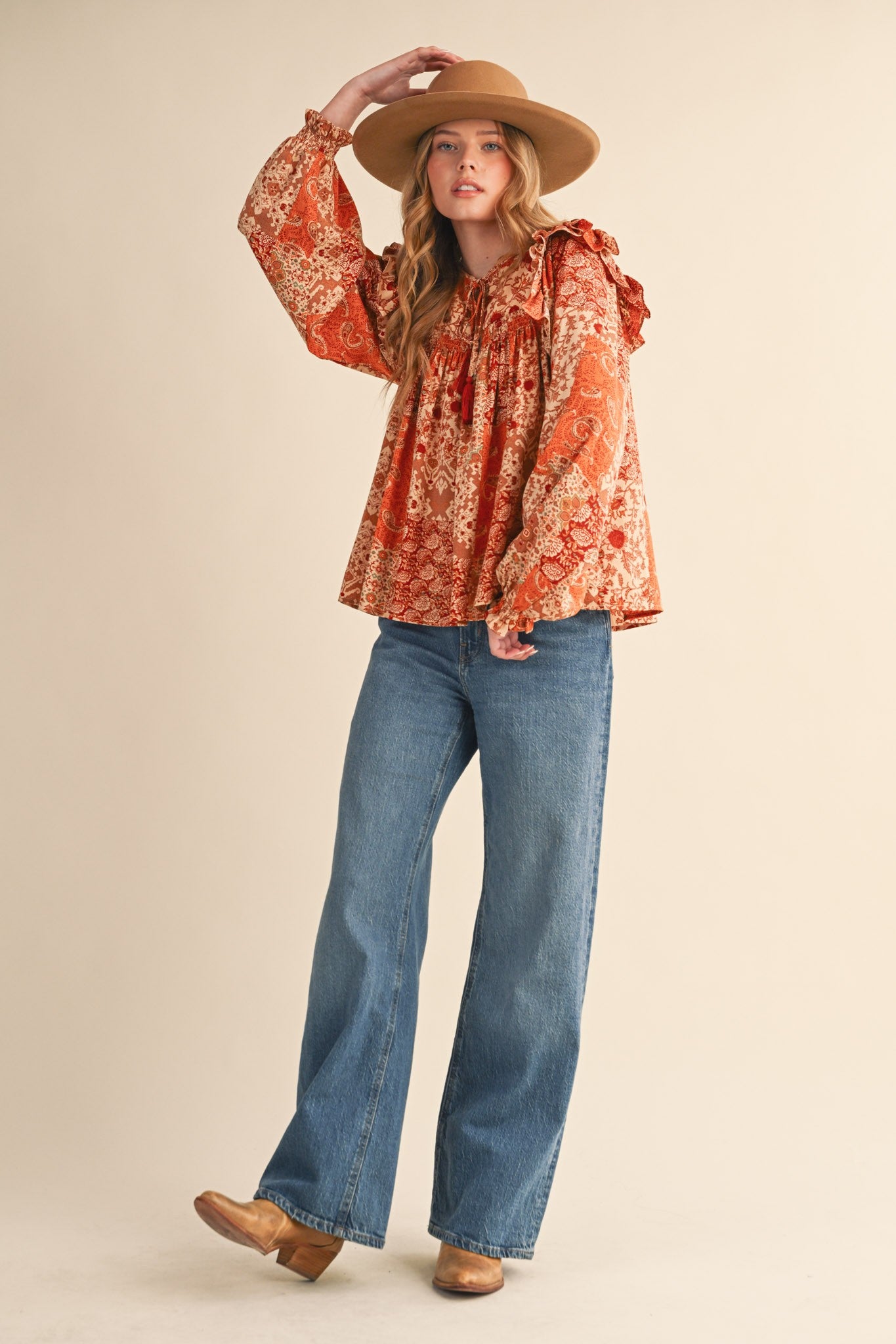 Print Anthology Patchwork Blouse in Rust Multi Floral - product photo 10