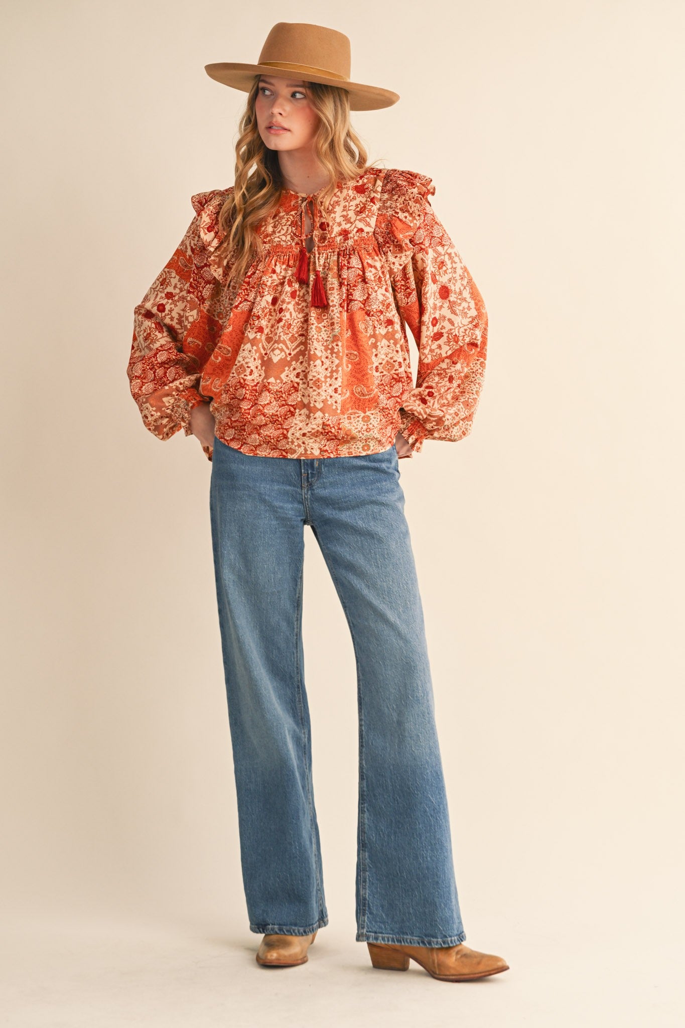 Print Anthology Patchwork Blouse in Rust Multi Floral - product photo 11