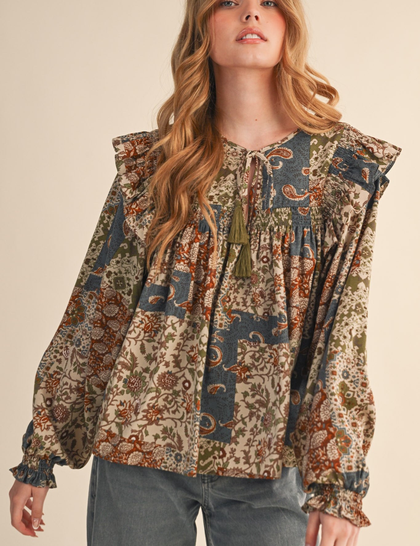 Print Anthology Patchwork Blouse in Teal Blue Multi Floral - product photo 2