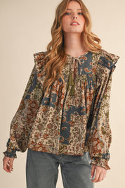 Print Anthology Patchwork Blouse in Teal Blue Multi Floral - product photo 2