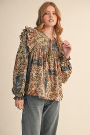 Print Anthology Patchwork Blouse in Teal Blue Multi Floral - product photo 3