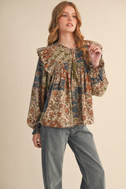 Print Anthology Patchwork Blouse in Teal Blue Multi Floral - product photo 4
