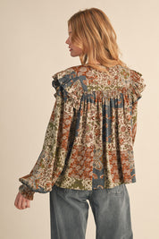 Print Anthology Patchwork Blouse in Teal Blue Multi Floral - product photo 5