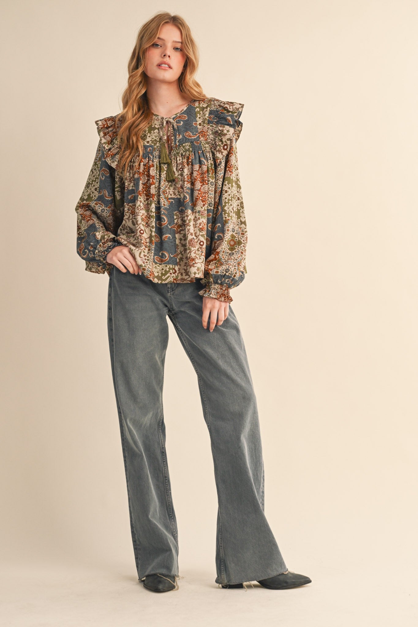 Print Anthology Patchwork Blouse in Teal Blue Multi Floral - product photo 6