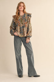 Print Anthology Patchwork Blouse in Teal Blue Multi Floral - product photo 6