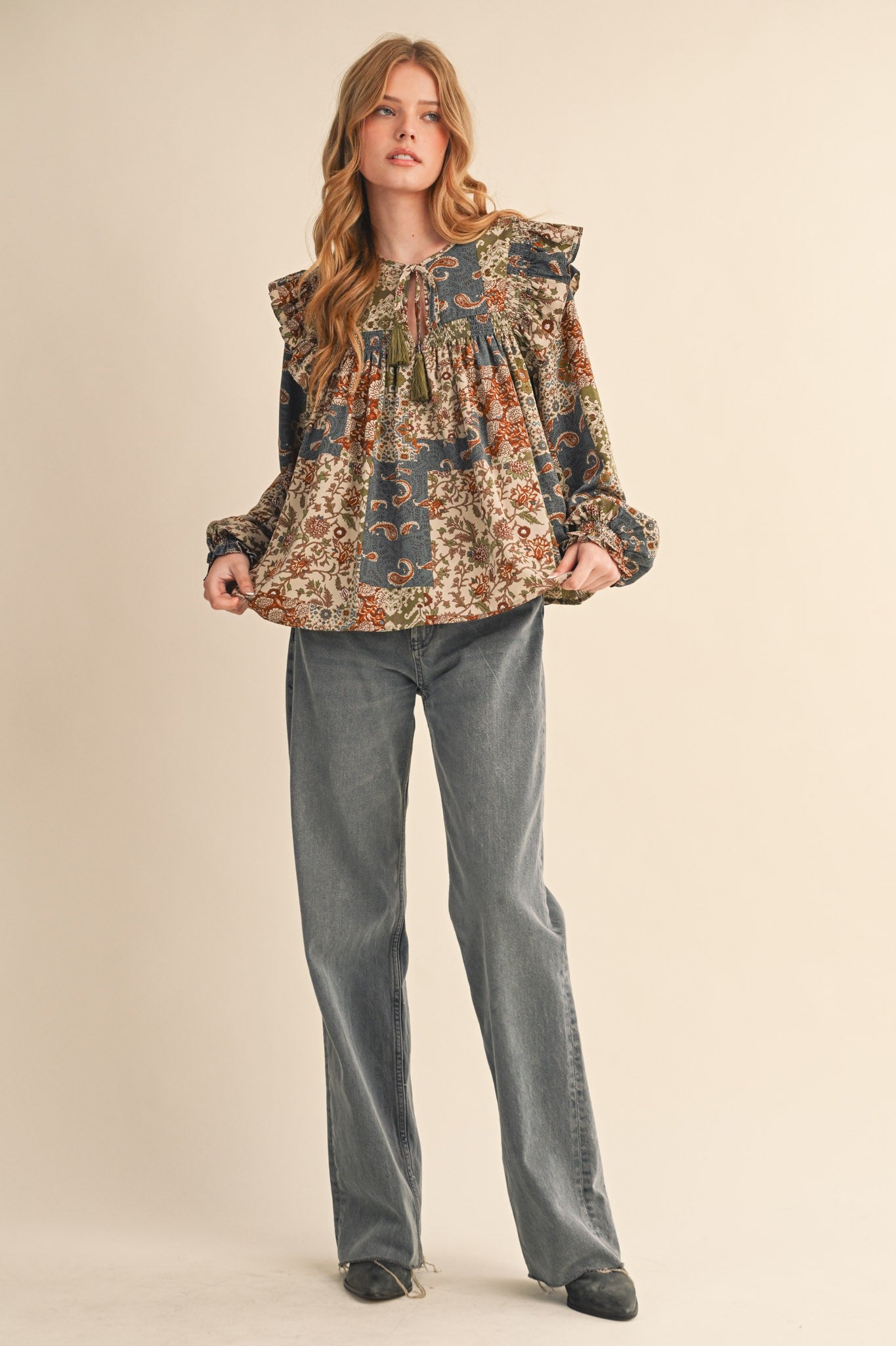 Print Anthology Patchwork Blouse in Teal Blue Multi Floral - product photo 7