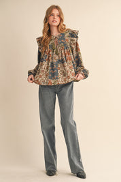 Print Anthology Patchwork Blouse in Teal Blue Multi Floral - product photo 7