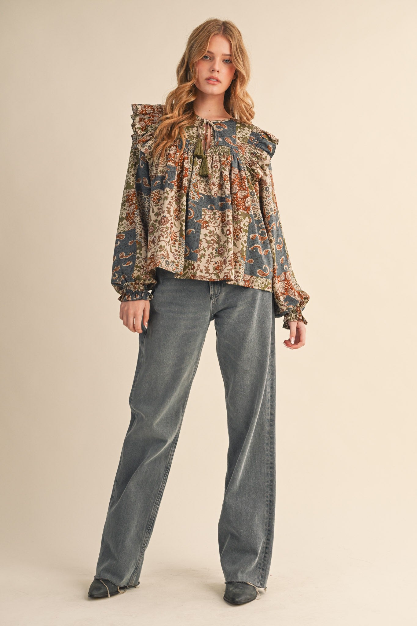 Print Anthology Patchwork Blouse in Teal Blue Multi Floral - product photo 8