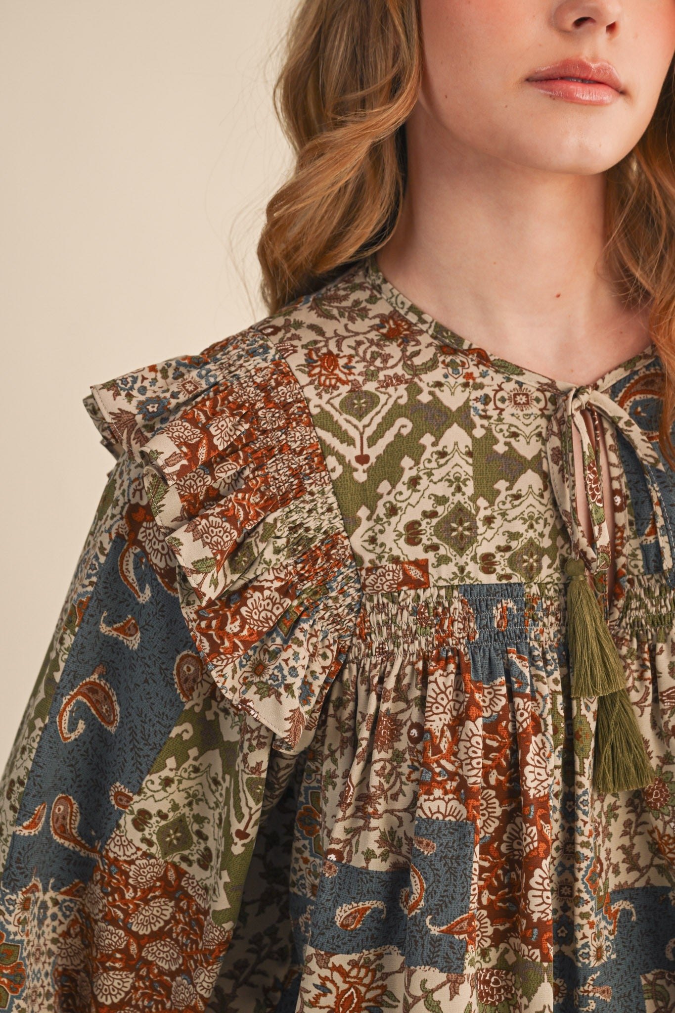 Print Anthology Patchwork Blouse in Teal Blue Multi Floral - product photo 9