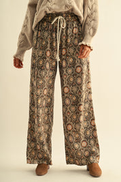 Print Atlas Linen Blend Wide Leg Pants in Burnt Olive - product photo 1