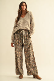 Print Atlas Linen Blend Wide Leg Pants in Burnt Olive - product photo 5
