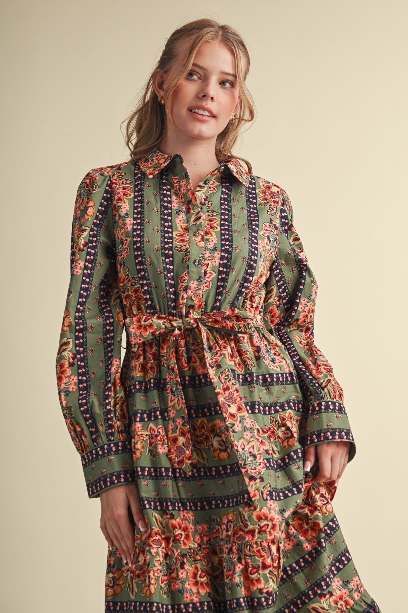 Printed Reverie Belted Floral Midi Dress - Westly