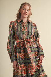 Printed Reverie Belted Floral Midi Dress - Westly