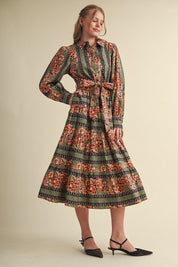 Printed Reverie Belted Floral Midi Dress - Westly