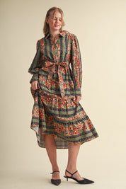 Printed Reverie Belted Floral Midi Dress - Westly