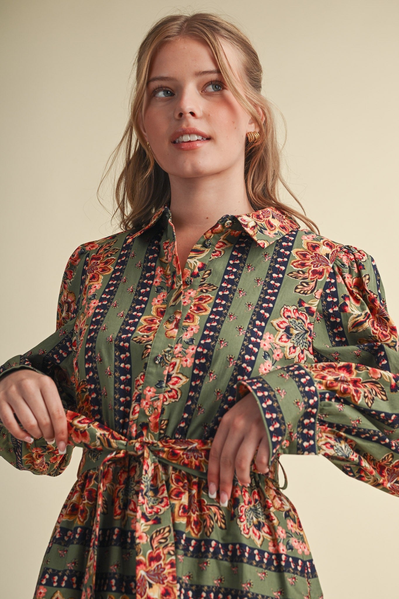 Printed Reverie Belted Floral Midi Dress - Westly